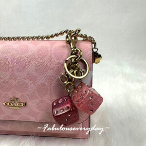Coach Dice Bag Charm With Keyring Key Chain In Gold/Pink Multi CEA16 NWT